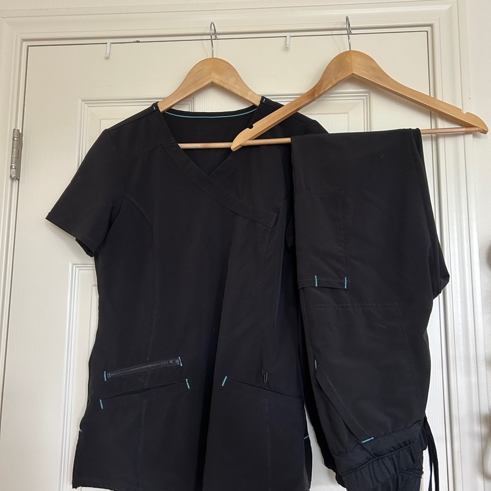 Scrubstar Black X-Small Scrub Set with Blue Details